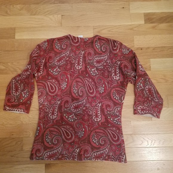 TWEEDS Vintage Cardigan Sweater 3/4 Sleeves - Red Paisley - SP - Picture 2 of 6